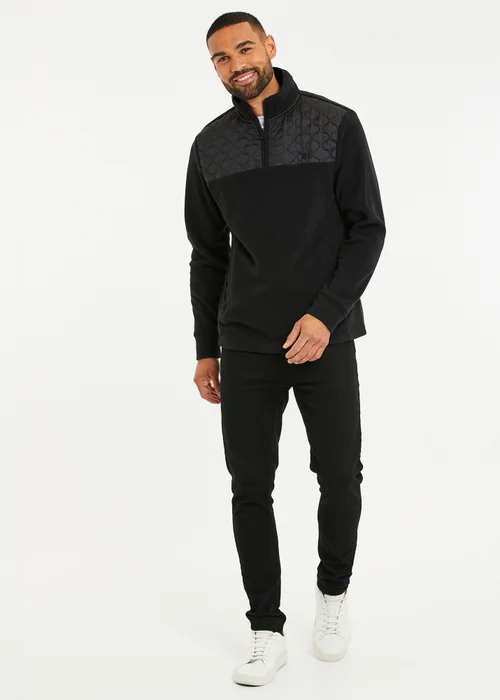 Threadbare Black Quarter Zip Quilted Fleece Jumper - M Image 4
