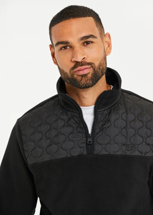 Threadbare Black Quarter Zip Quilted Fleece Jumper - M Image 3