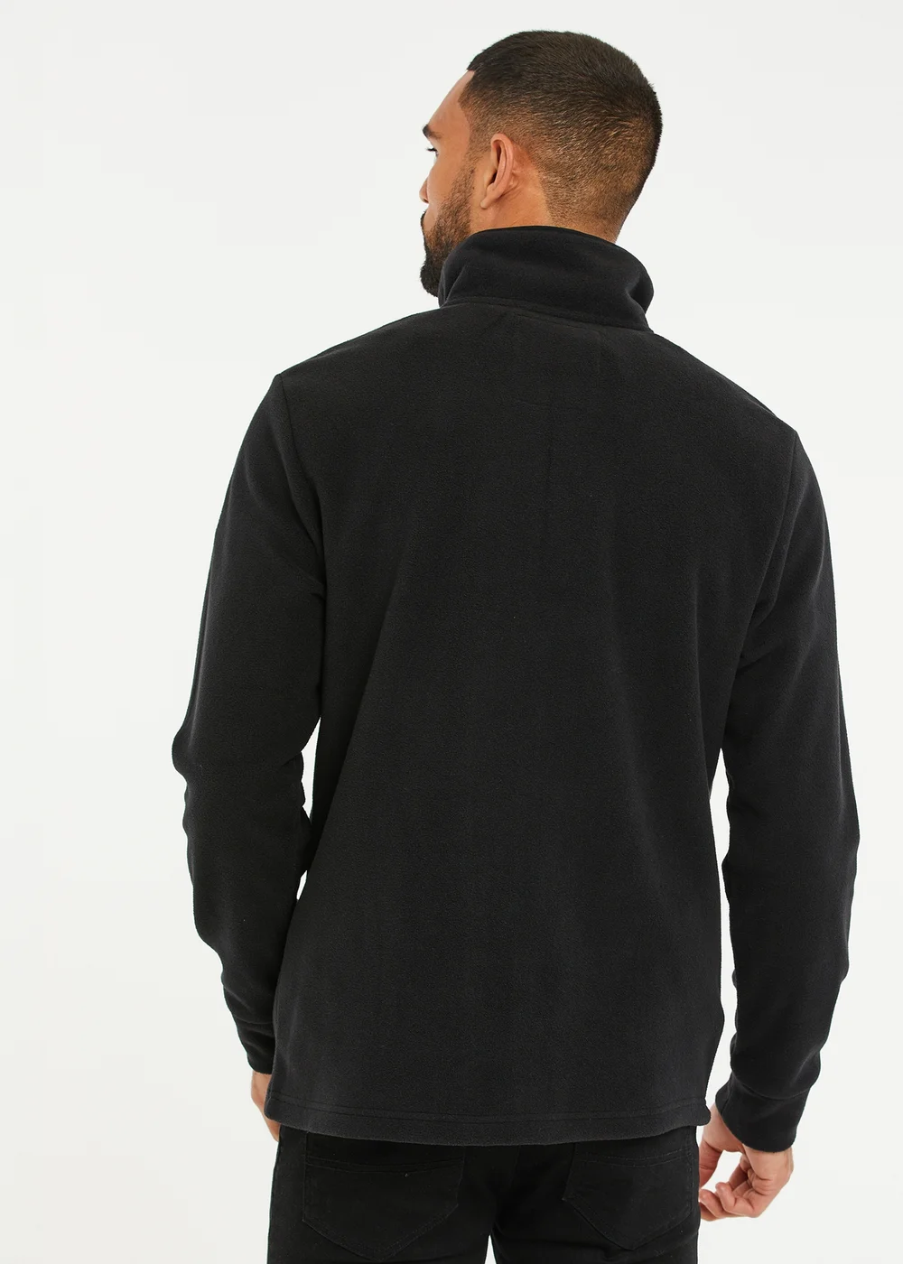 Threadbare Black Quarter Zip Quilted Fleece Jumper - M Image 2