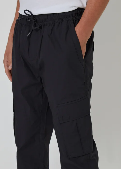 Threadbare Black Slim Fit Cotton Cuffed Cargo Trousers - S Image 4