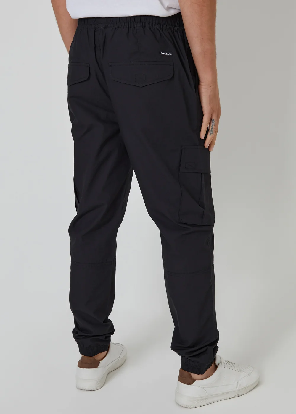 Threadbare Black Slim Fit Cotton Cuffed Cargo Trousers - S Image 2