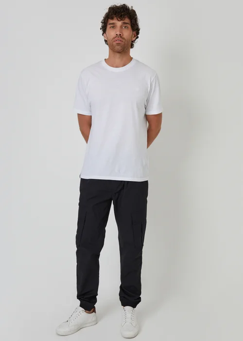 Threadbare Black Slim Fit Cotton Cuffed Cargo Trousers - S Image 3