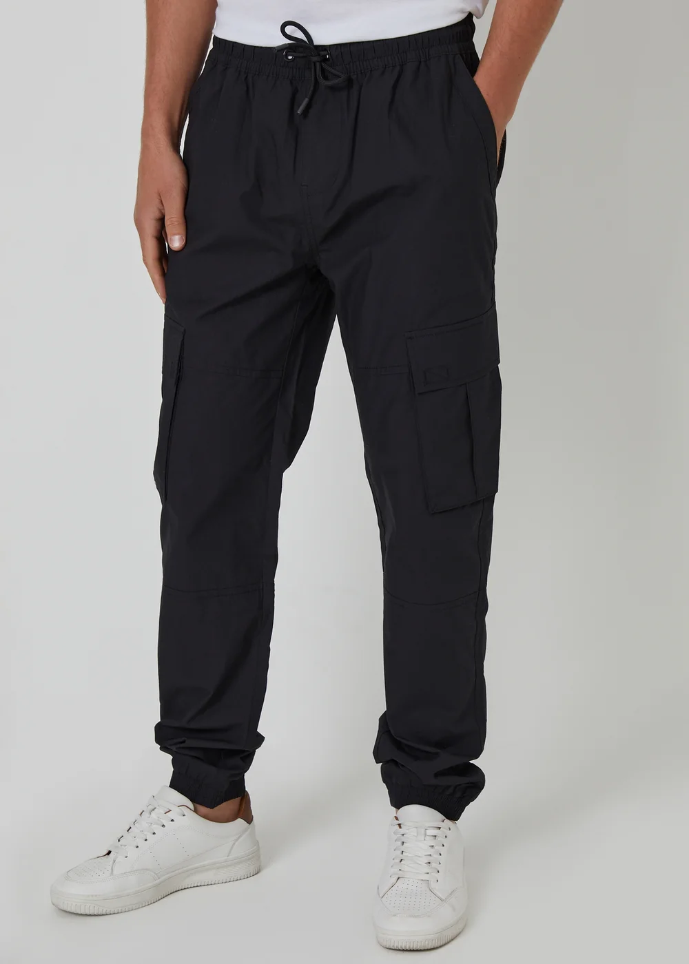 Threadbare Black Slim Fit Cotton Cuffed Cargo Trousers - S Image 1