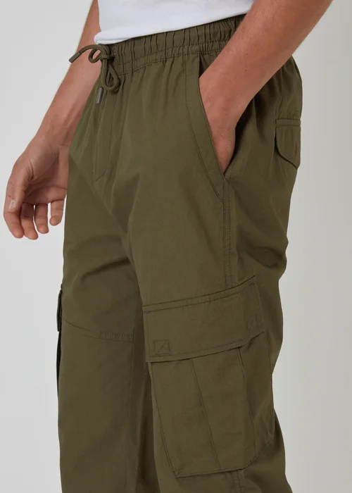Threadbare Khaki Slim Fit Cotton Cuffed Cargo Trousers - L Image 4