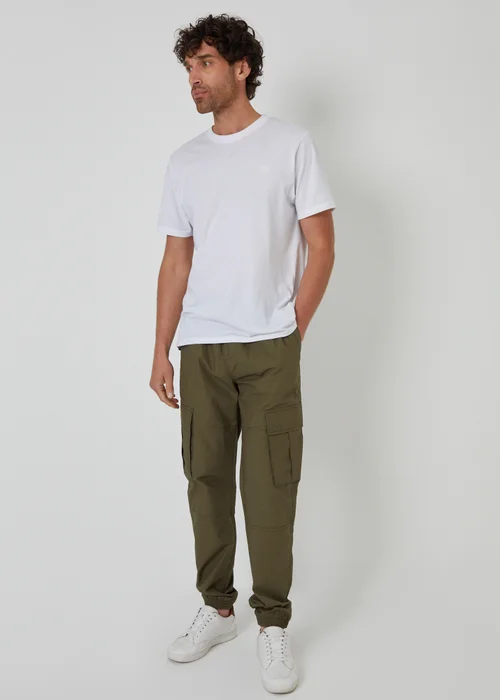 Threadbare Khaki Slim Fit Cotton Cuffed Cargo Trousers - L Image 3
