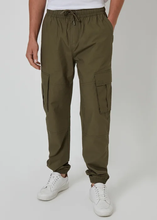 Threadbare Khaki Slim Fit Cotton Cuffed Cargo Trousers - L Image 1
