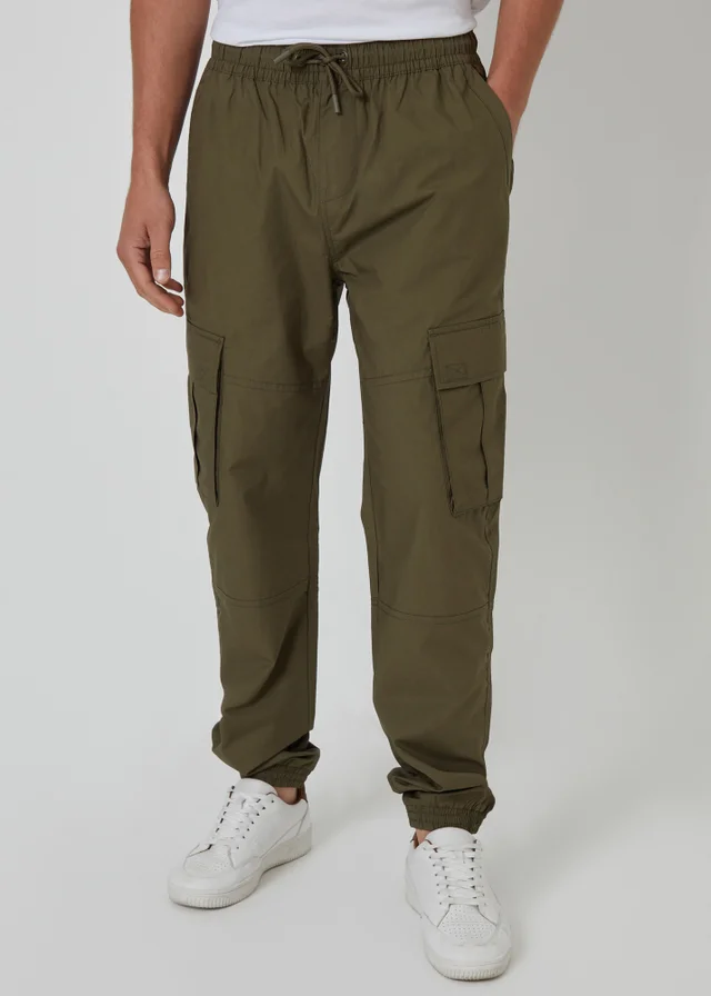 Threadbare Khaki Slim Fit Cotton Cuffed Cargo Trousers