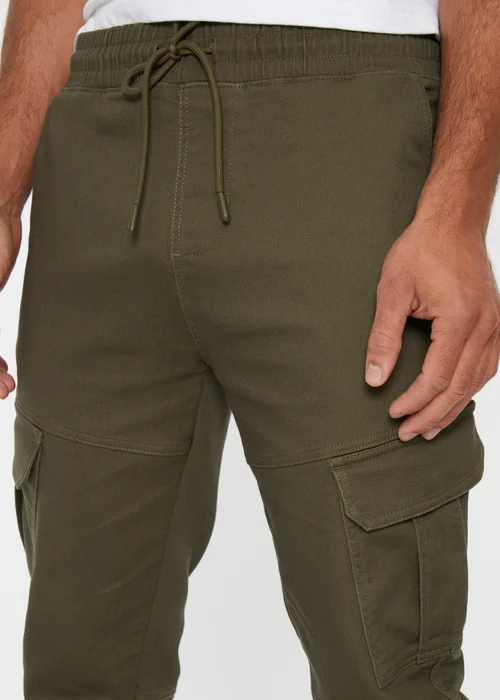 Threadbare Khaki Cotton Blend Cuffed Cargo Pocket Trousers - L Image 4