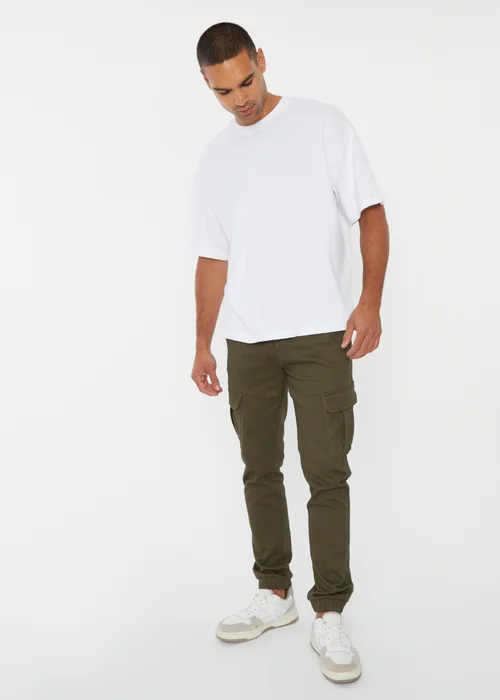Threadbare Khaki Cotton Blend Cuffed Cargo Pocket Trousers - L Image 3