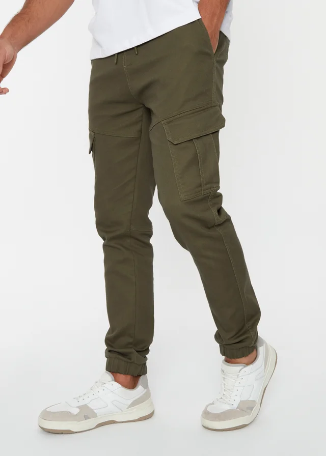 Threadbare Khaki Cotton Blend Cuffed Cargo Pocket Trousers