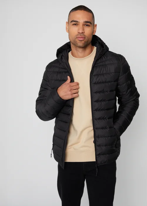 Threadbare Black Matte Finish Padded Hooded Jacket - XL Image 1