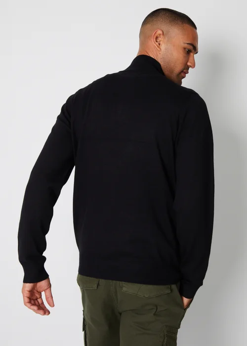 Threadbare Black Funnel Neck Quarter Zip Knitted Jumper - XXL Image 2