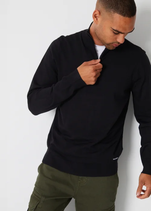 Threadbare Black Funnel Neck Quarter Zip Knitted Jumper - XXL Image 1