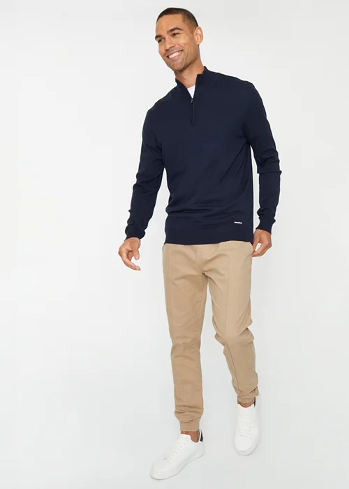 Threadbare Navy Funnel Neck Quarter Zip Knitted Jumper - Large Image 4