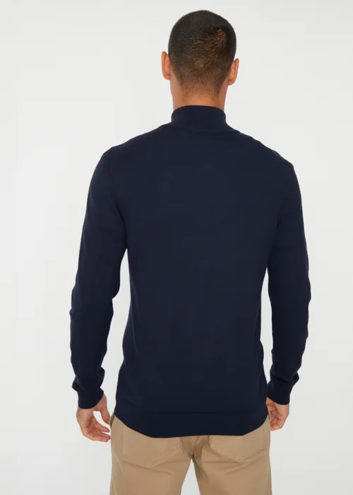 Threadbare Navy Funnel Neck Quarter Zip Knitted Jumper - Large Image 2