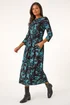 Roman Blue Floral Print Gathered Stretch Midi Dress - 10 Image 2
