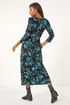 Roman Blue Floral Print Gathered Stretch Midi Dress - 10 Image 3