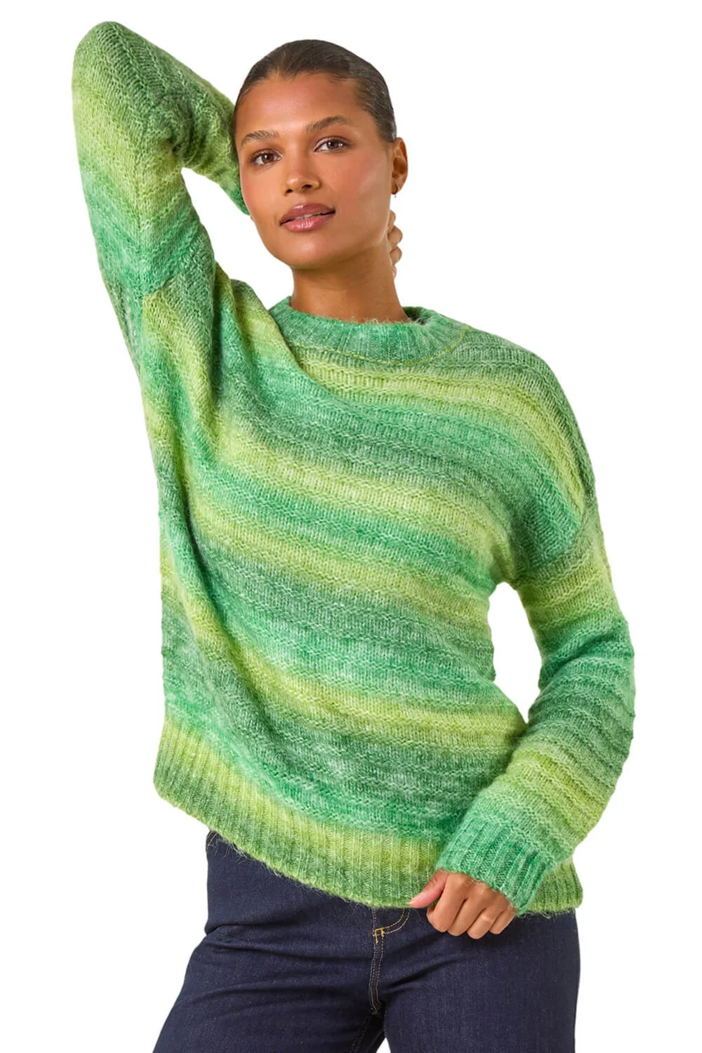 Roman Green Spacedye Stripe Crew Neck Jumper - Size 16 Image 2