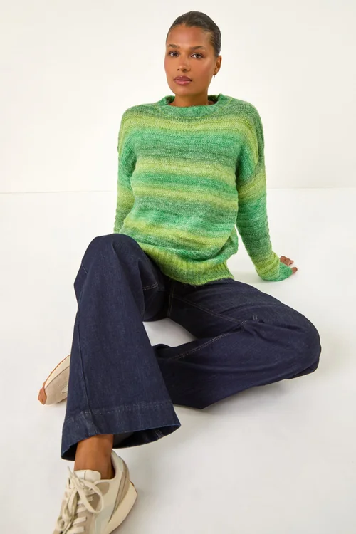 Roman Green Spacedye Stripe Crew Neck Jumper - Size 16 Image 3