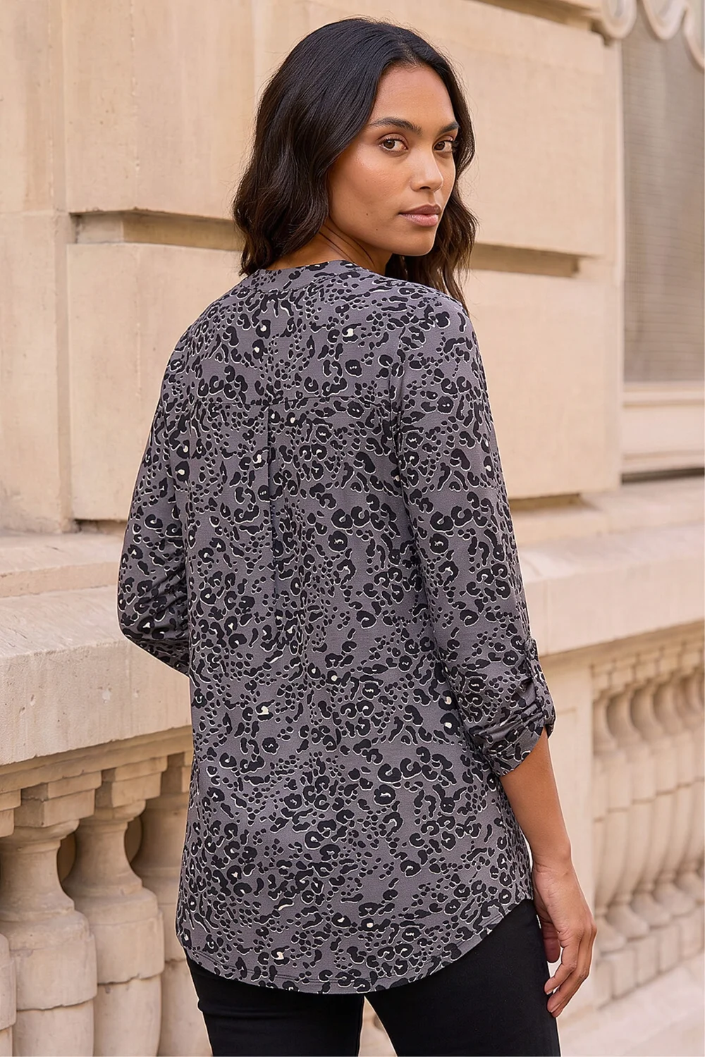 Roman Grey Animal Print Stretch Blouse - 18 Image 2