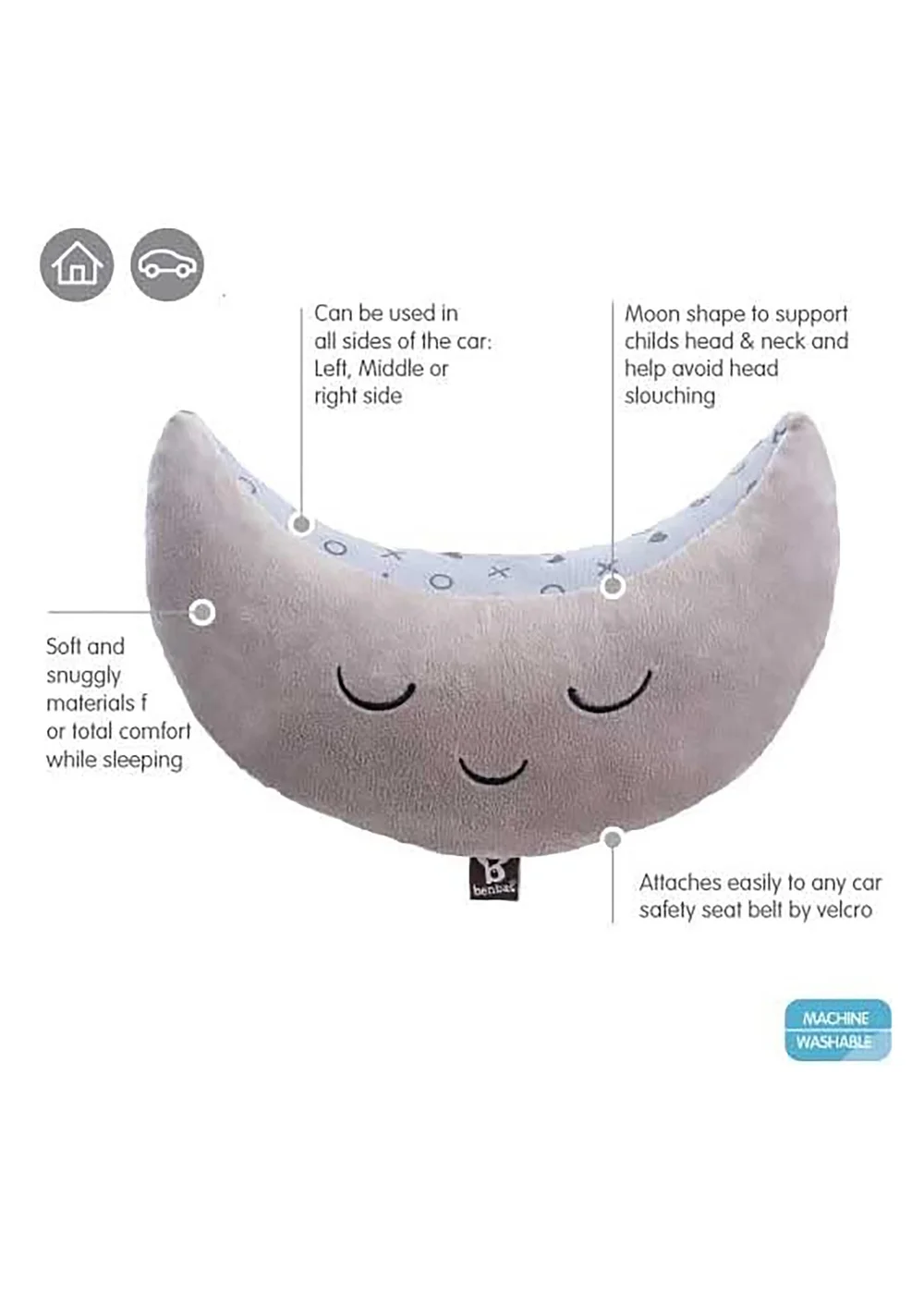 Benbat Grey Mooni Seatbelt Head Support - One Size Image 5