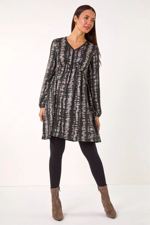 Roman Black Abstract Print Soft Knit Stretch Dress - 18 Image 2