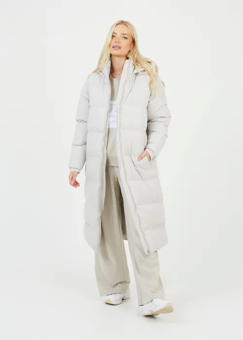 Brave Soul Cream Maxi Hooded Puffer Jacket with Detachable Sleeves - 12 Image 1