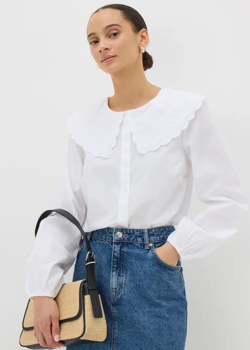 White Embroidered Oversized Collar Shirt - Size 8 Image 1