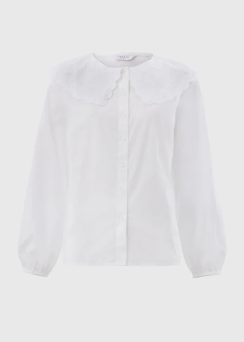 White Embroidered Oversized Collar Shirt - Size 8 Image 3