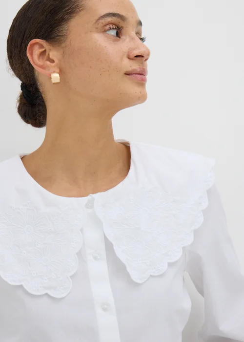 White Embroidered Oversized Collar Shirt - Size 8 Image 2