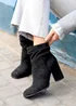 Linzi Mila Black Ruched Square Toe Block Heeled Ankle Boot - Size 7 Image 1