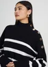 Brave Soul Black Button Detail Striped Turtleneck Jumper - Small Image 3