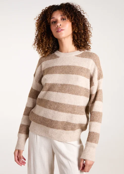 Blue Vanilla Beige Stripe Rib Knit Jumper - Medium/Large Image 1