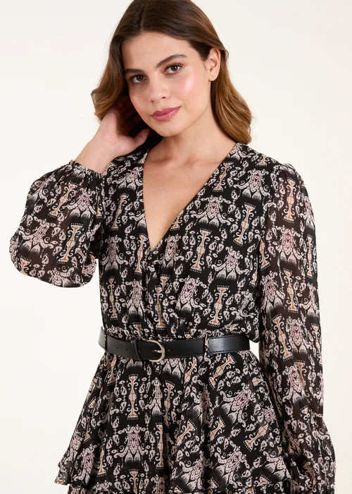Blue Vanilla Black Wrap Front Belted Double Frill Dress - 12 Image 5