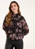 Blue Vanilla Black High Neck Bubble Hem Floral Blouse - Small Image 1