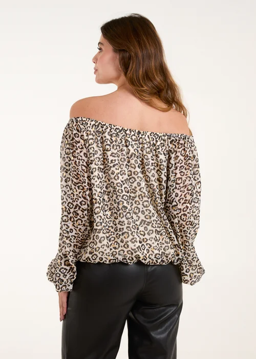 Blue Vanilla Cream Bardot Elastic Neckline Leopard Tassel Top - Small/Medium Image 2