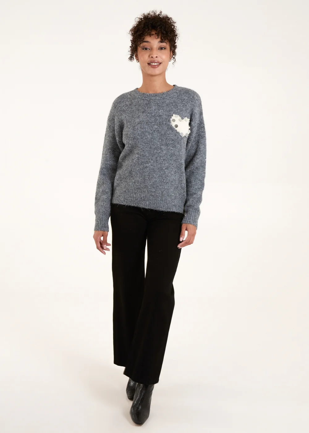Blue Vanilla Grey Embellished Heart Knit Jumper - M/L Image 4