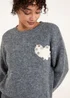 Blue Vanilla Grey Embellished Heart Knit Jumper - Small/Medium Image 3
