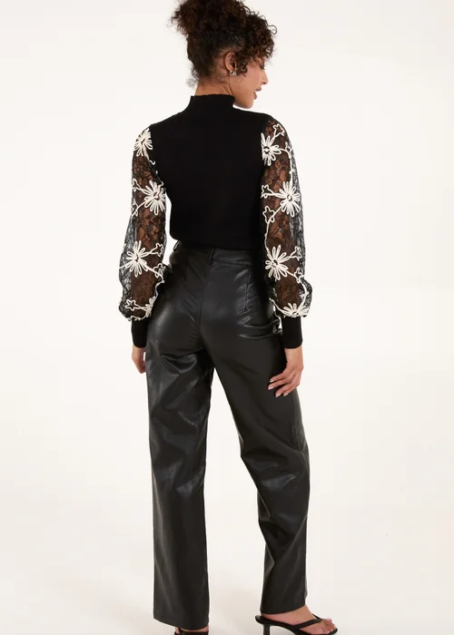 Blue Vanilla Black Lace Sleeve High Neck Jumper - M Image 2