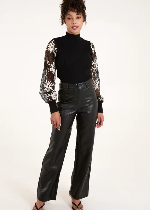 Blue Vanilla Black Lace Sleeve High Neck Jumper - M Image 4