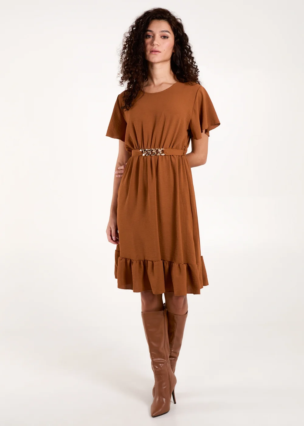 Blue Vanilla Brown Chain Belt Dress - S/M Image 1