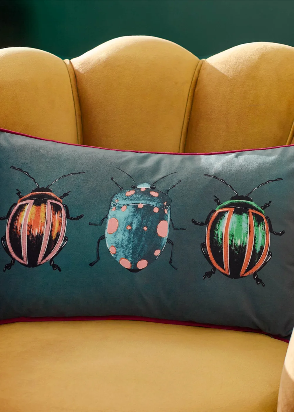 furn. Beetalis Piped Velvet Filled Cushion (30cm x 50cm) - One Size Image 1