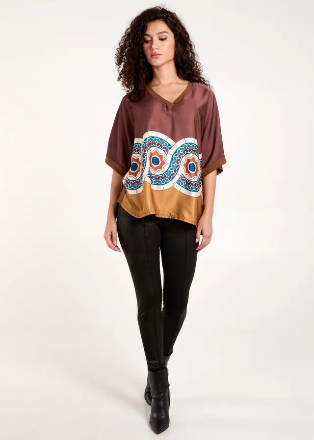 Blue Vanilla Chocolate Satin Viscose Back Print Top