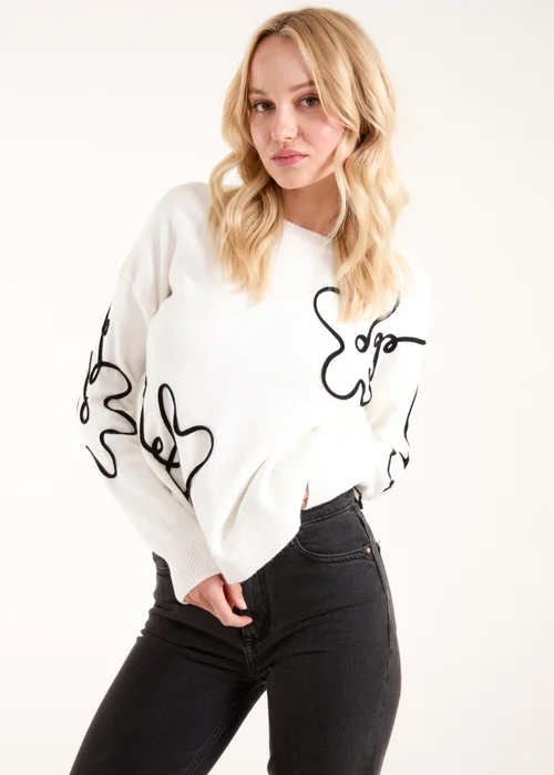 Blue Vanilla White Floral Pattern Sweater - Large Image 2