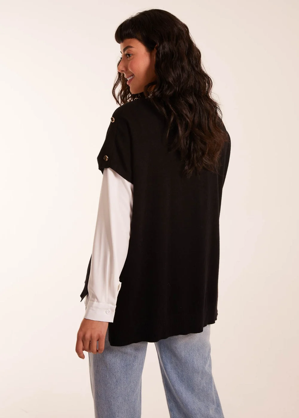 Blue Vanilla Black Oversized Button Shoulder Top - M/L Image 3