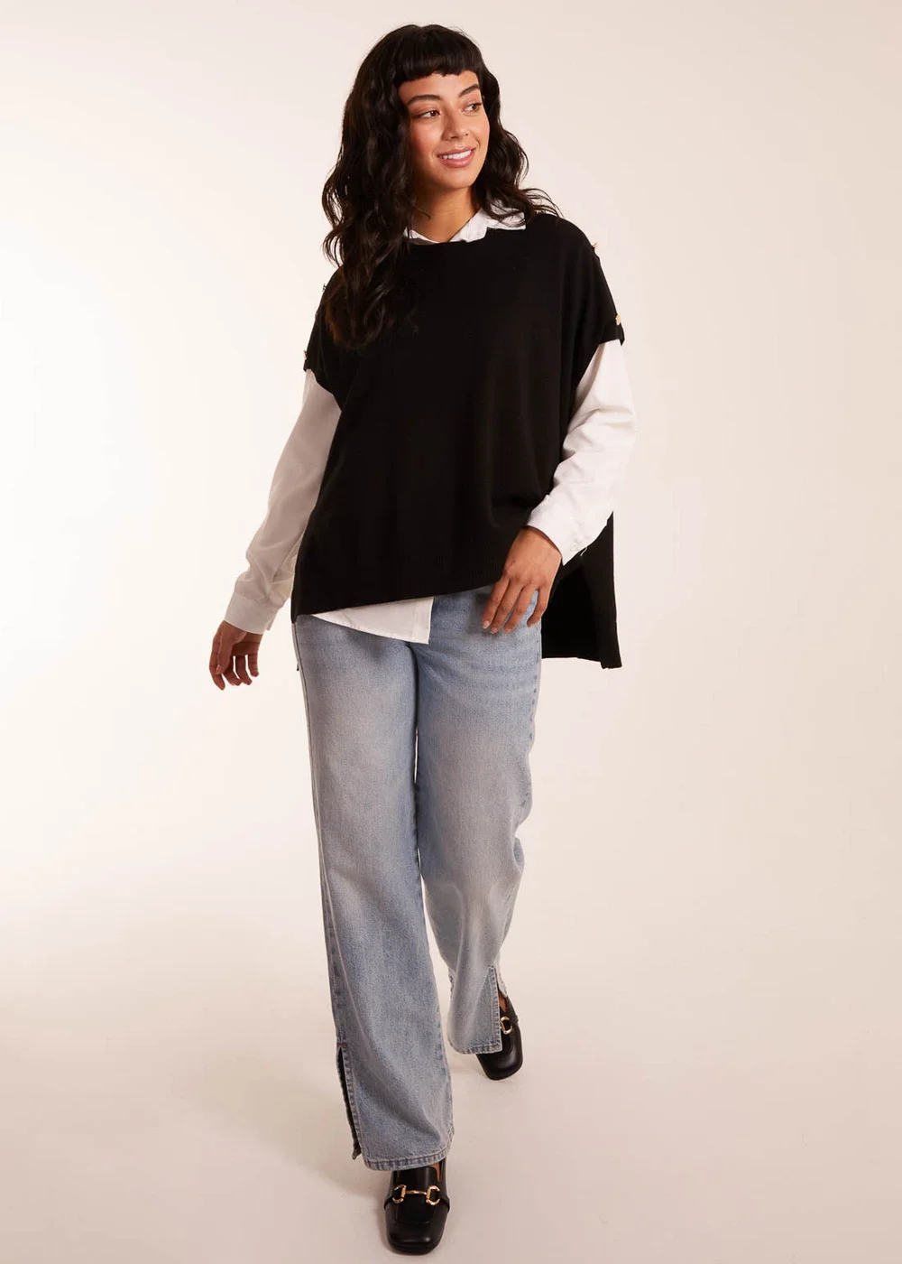 Blue Vanilla Black Oversized Button Shoulder Top - M/L Image 4