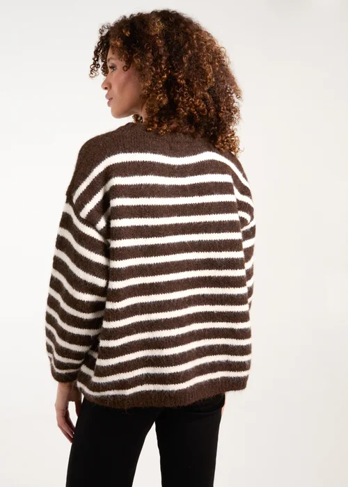 Blue Vanilla Chocolate Soft Knit Round Neck Stripe Jumper - One Size Image 3