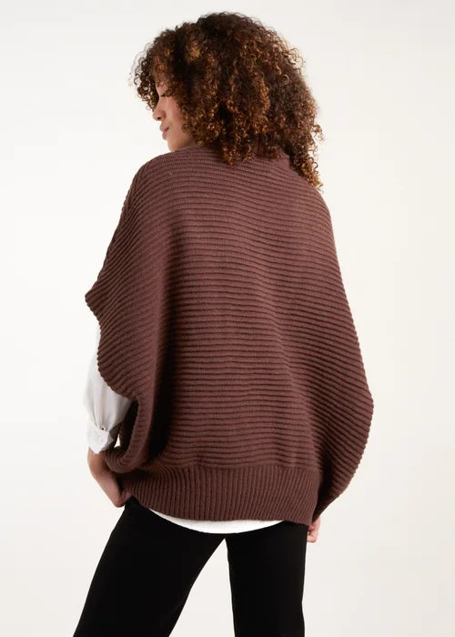 Blue Vanilla Brown High Neck Oversized Ribbed Tabard Jumper - One Size Image 2