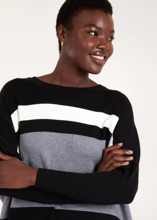 Blue Vanilla Grey Multi Stripe Colour Block Jumper - Small/Medium Image 3