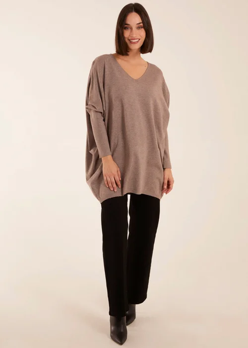 Blue Vanilla Brown Plain V Neck Jumper - One Size Image 4